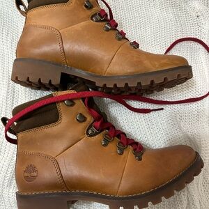 Timberland Tan Leather Boots with Red Accents